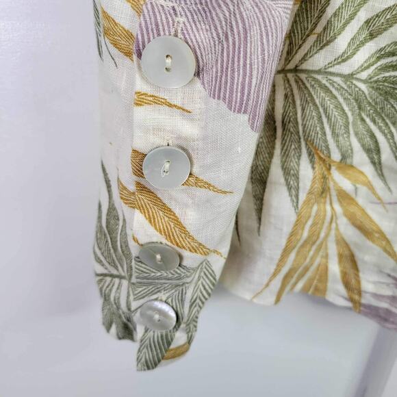 Tahari Shirt 100% Linen 3/4 Sleeve Popover Top Plus Women’s 2X Tropical Print - Picture 6 of 9